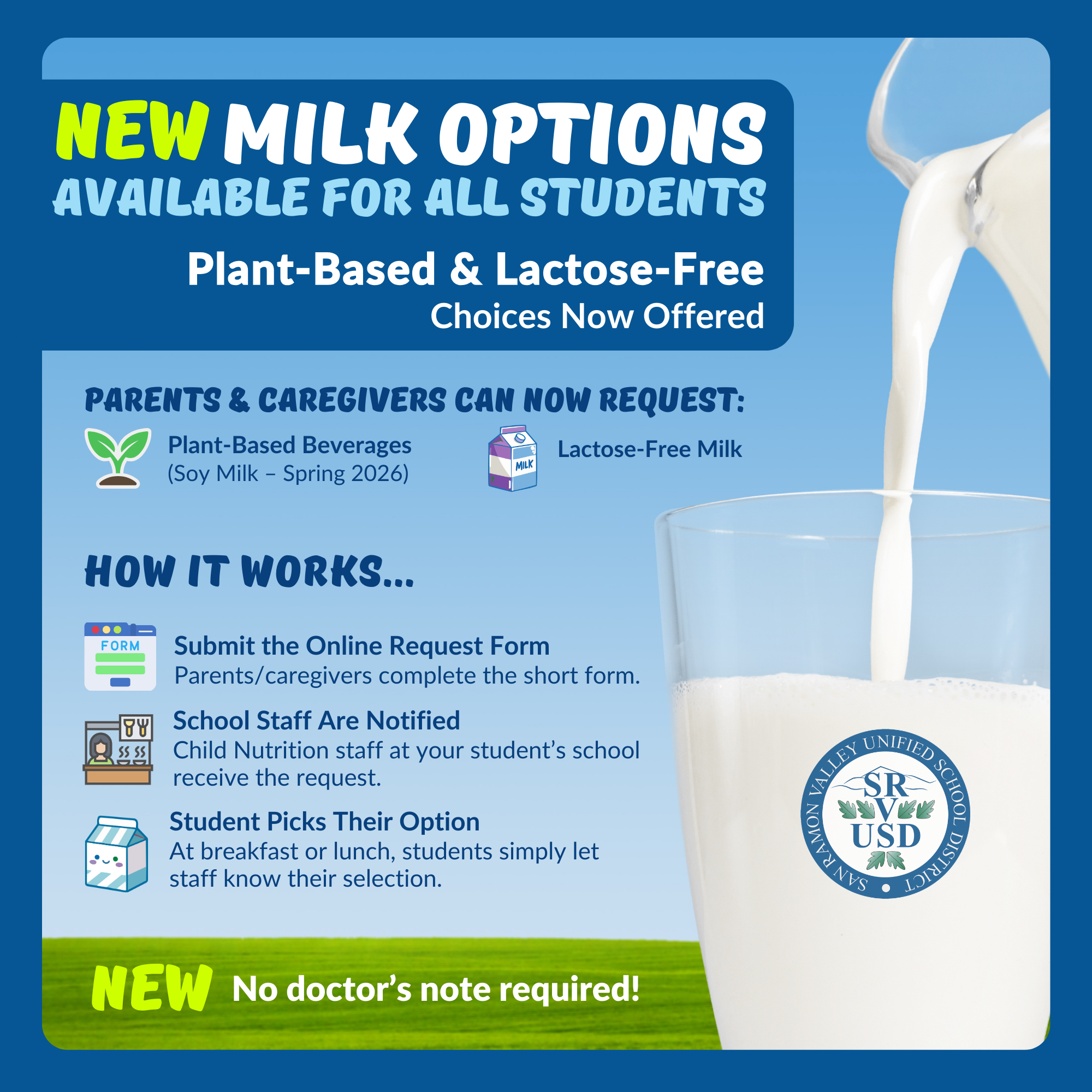 Milk Options for All Students - No Doctor's Note Required