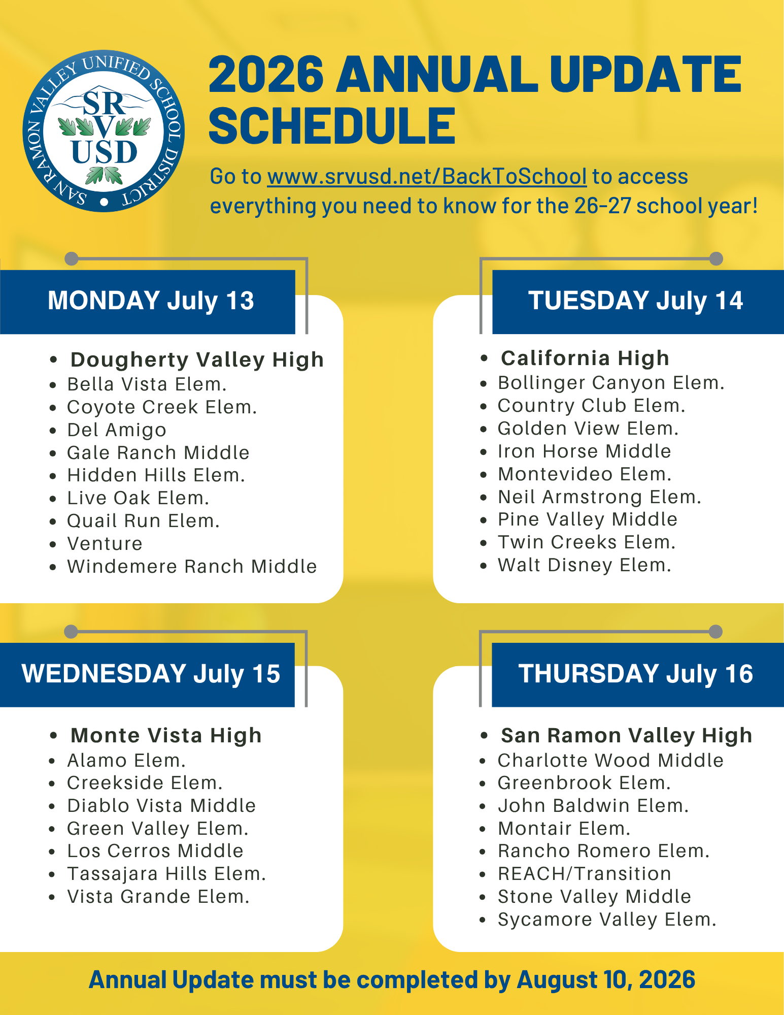 2026 Annual Update Schedule. Click to view accessible PDF