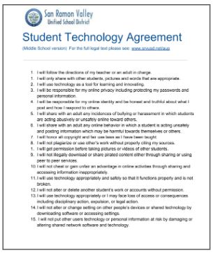 Middle School Student Tech Agreement
